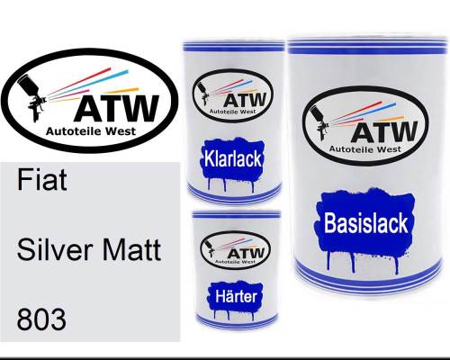 Fiat, Silver Matt, 803: 500ml Lackdose + 500ml Klarlack + 250ml Härter - Set, von ATW Autoteile West.